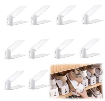 Productafbeelding van Stapelrekken, 10 stuks, ruimtebesparend, 3-laags verstelbaar, antislip, wit