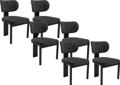 Produktbild von Stuhl 6er-Set - Bouclé-Stoff & Kautschukholz - Schwarz - WILANA