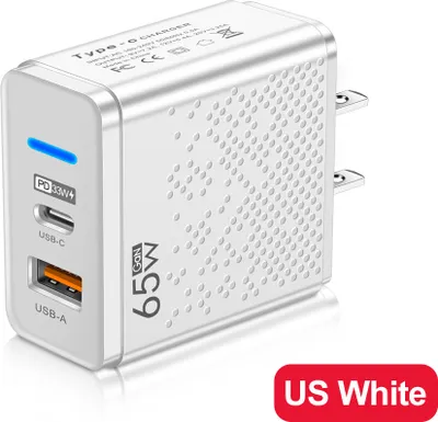 Image de 65w Chargeur Usb Prise de charge rapide Pd Qc 3.0 Type C Adaptateur Compatible pour Iphone Ipad Tablet blanc US