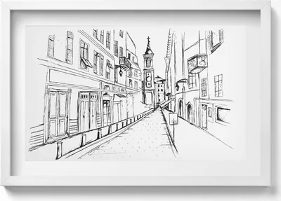 Produktbild von Stadtzeichnung Provence– Wandbild mit Rahmen – Gerahmtes Bild  – Wanddekoration – 60x40 cm –  Schwarz Rahmen