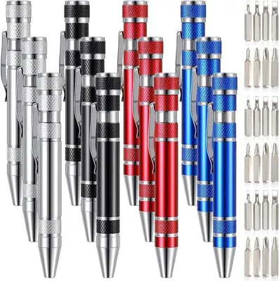 Produktbild von 8-fach magnetischer Schraubendreher mit Präzisionseinstellungen für Mini-Geräte (12 Stücke, Metall, schwarz, klein)