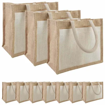 Obrázok produktu pre Jutové tašky s vreckom 10 Prírodná a biela 26 x 22 x 14 cm
