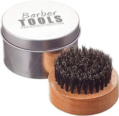 Imagen del producto de Cepillo para barba con estuche metálico redondo, 1 unidad, para el cuidado de la barba