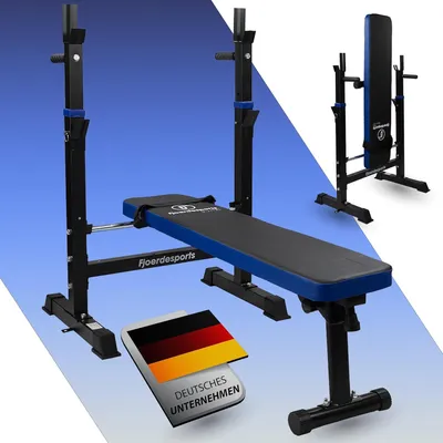 Produktbild von Fjoerdesports Hantelbank mit Ablage, Verstellbare Höhe & Klappbar, Schwerlast Gewichtheben, Heimtraining, Home Gym, Dip-Station, Fitnessstudio, Multifunktion Trainingsbank - Blau/Schwarz