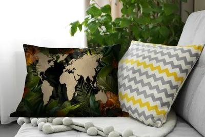 Produktbild von MuchoWow® Zierkissen Sofakissen Wohnzimmer Dekokissen 60x40 cm Weltkarte - Pflanzen - Blätter - Kopfkissen - Polster mit Foto
