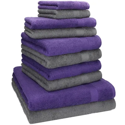Produktbild von Betz 10-tlg. Handtuch-Set PREMIUM CLASSIC 2 Duschtücher 4 Handtücher 2 Gästetücher 2 Seiftücher  Farbe: lila & antrhazitgrau