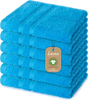 Produktbild von Lavea® 6er Set Seiftuch 30x30 cm, Seiftücher Bali & Waschlappen Frottee aus Baumwolle, pflegeleichtes Handtuch-Set, 100% GOTS Baumwolle, Frottier, Himmelblau