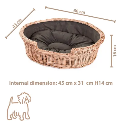 Image de Panier pour chien en osier ovale avec un coussin 60X43 H16 CM