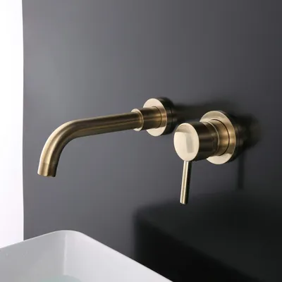 Produktbild von Wandmontierte Messing-Badezimmerarmatur - Gebürstetes Gold