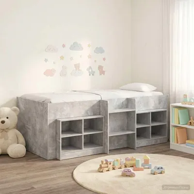 Obrázok produktu pre Maison Exclusive – Posteľ s úložným priestorom a skriňou, 3 kusy, farba: betónová sivá, materiál: drevovláknité dosky