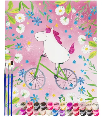 Produktbild von Mr. & Mrs. Panda Malen nach Zahlen Einhorn Radfahrer 40 x 50 cm Ohne Rahmen - Rot Pastell - Geschenk, leinwand malerei, Kummer, Einhörner, Zahlenbild, Radfahren, Unicorn