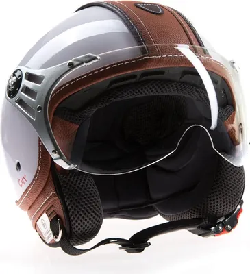 Image de Casque de protection CMX - Casque de roller Paul Weiß, finition brillante + revêtement en cuir marron, taille L