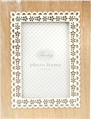 Immagine prodotto di Cornice per foto in legno con effetto invecchiato e decorazione in pizzo