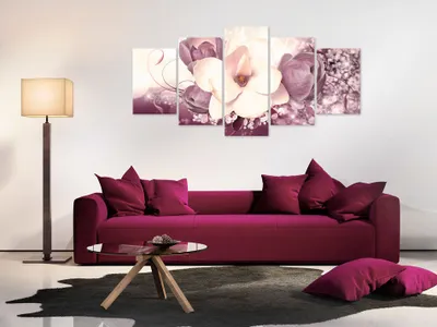 Image de Tableau acoustique Fleurs Ornement 200 x 100 cm Tableaux Mousse acoustique Absorbeur acoustique haute performance Isolation acoustique Toile 5 pièces Tableau mural Acoustique intérieure Isolation acoustique b-A-0293-b-n