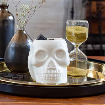 Obrázek produktu pro Aromatická lampa na čajové svíčky Candle Brothers, motiv lebky, keramická aromatická lampa, VxŠxH: 12x12x12,5 cm, na Halloween