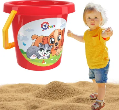 Produktbild von Sandeimer mit bequemem Griff, bunte Tiergrafiken für den Strand