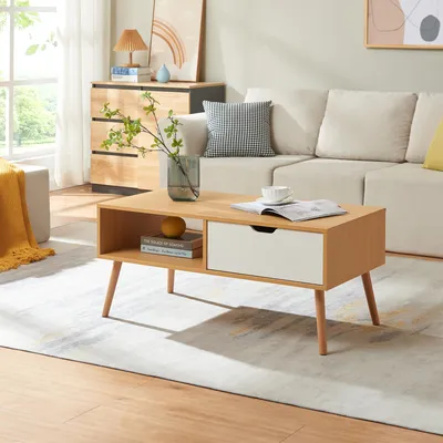 Produktbild von Couchtisch 'Bordkak' mit Schublade 100 x 48 x 45 cm Eicheoptik / Weiß