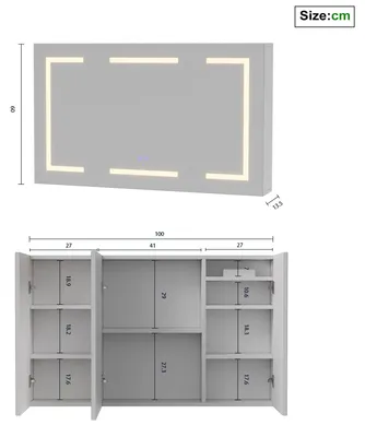 Produktbild von Badezimmerspiegelschrank - LED Spiegelschrank - Anti-Beschlag, 3 Türen, dimmbares Licht in 3 Farbtemperaturen, höhenverstellbare Regale, EU-Steckdose - Style A
