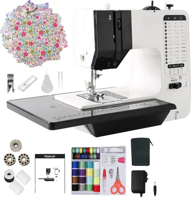 Produktbild von Mini-Elektro-Nähmaschine, 12 eingebaute Stiche, einstellbare Dichte, langlebiges Kunststoff und Metall, Abmessungen 30 cm x 15 cm x 25 cm, DC 6V Stromversorgung