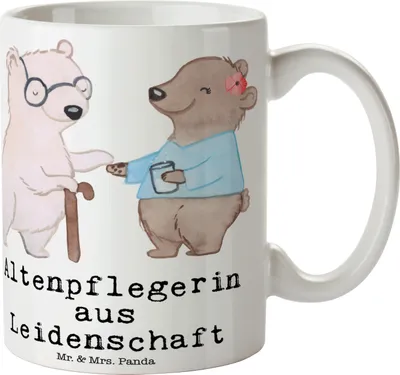 Produktbild von Mr. & Mrs. Panda Tasse Altenpflegerin Leidenschaft - Weiß - Geschenk, Kaffeetasse, Witzig, Lustig, Dekotasse, Pflegerin, Beruf, Kaffeebecher, Teetasse, Spruch, haferl