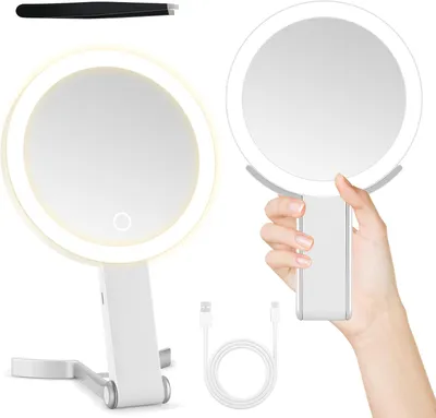 Obrázek produktu pro Kosmetické zrcadlo se 3 nastavitelnými světly, oboustranné, 30x/1x, přenosné/stolní/nástěnné
