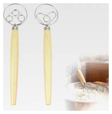 Produktbild von 2-teiliges Set dänischer Schneebesen & Teigbesen – 430 Edelstahl Mixer für Teig, Eier & Backen | Robuster Holzgriff