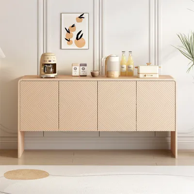Produktbild von Sideboard Minimalistischer Stil Großer Stauraum Sideboard mit 4 Türen und Rückstoßvorrichtung für Wohnzimmer und Eingangsbereich