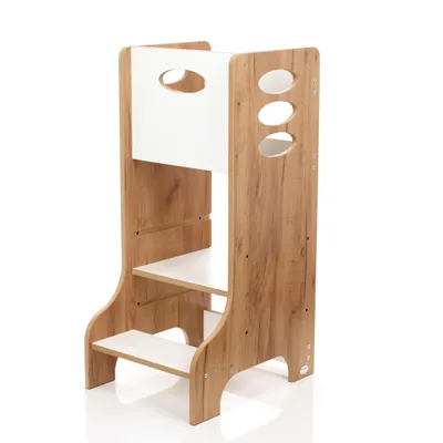 Obrázek produktu pro Pomocník do kuchyně / Pomocník pro děti / Montessori vzdělávací stolička / Vzdělávací věž / Pomocník do kuchyně / Montessori kuchyňská věž / KH-320 dubově bílá
