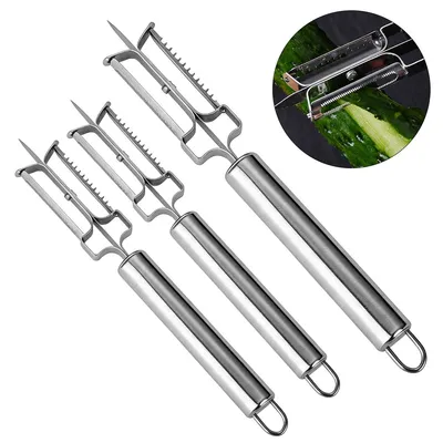 Produktbild von Küchen Schäler Set 3 Stück Edelstahl Sparschäler mit Entferner für Kartoffelaugen Obst Gemüse ergonomischer Griff