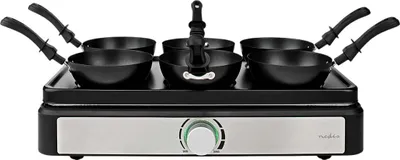 Produktbild von Nedis, 6-teiliges elektrisches Wok-Set mit rechteckiger 600W Platte, Schwarz