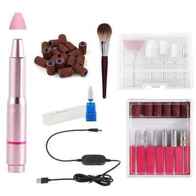 Produktbild von Elektrisches Nagelbohrer-Set, 130 mm Länge, mit Schleif-, Polier- und Keramikaufsätzen, geeignet für Gel-, UV-Lack-, Acrylnägel und Nagelhautpflege