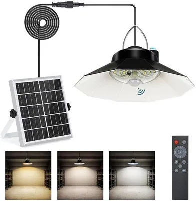 Obrázek produktu pro Venkovní LED osvětlení s solárním panelem – 2200 mAh, IP65, venkovní lampa, závěsné venkovní svítidlo s dálkovým ovládáním a pohybovým senzorem, balení po 2 kusech