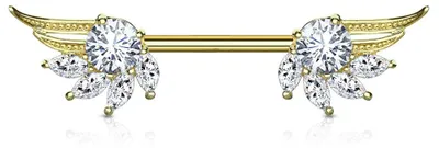Produktbild von Brustpiercing Nippel Piercing Engelsflügel Gold/Klar