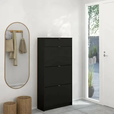 Image de Mandukhai - Meuble à chaussures, 70x24x140h cm Noir, 18 paires