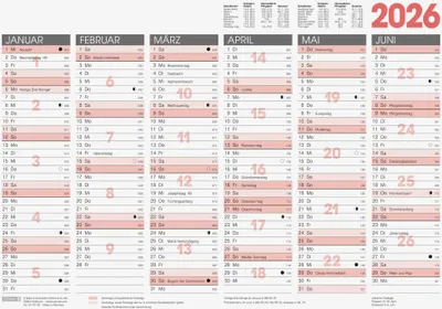 Produktbild von BRUNNEN Tafelkalender 2026 - A3 quer – 6 Monate pro Seite