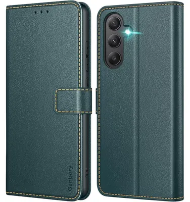 Productafbeelding van Telefoonschaal Galaxy A55 5G, lederen flippercase, magnetische sluiting, donkergroen