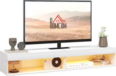 Produktbild von HOMCOM Wandmontiertes TV-Möbel mit LED-Beleuchtung für Fernseher bis 75 Zoll, Ablagen, 180 x 40 x 30 cm (L x B x H), Weiß