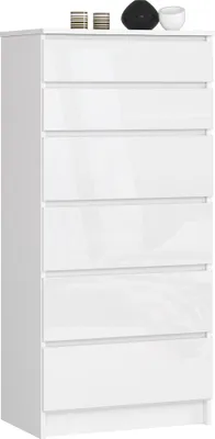 Produktbild von Kommode in weiß Hochglanz mit 6 geräumigen Schubladen, 60 cm breit, 130 cm hoch Organizer Kommode mit Schubladen Holz Highboard Sideboard Schrank