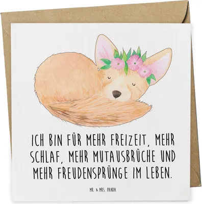 Produktbild von Mr. & Mrs. Panda Grußkarte Wüstenfuchs Blumen - Weiß - Geschenk, faltkarte, Glückwunschkarte, Klappkarte, Blumenkranz, Afrika, Glücklich, Wüste, anlasskarte, doppelkarte
