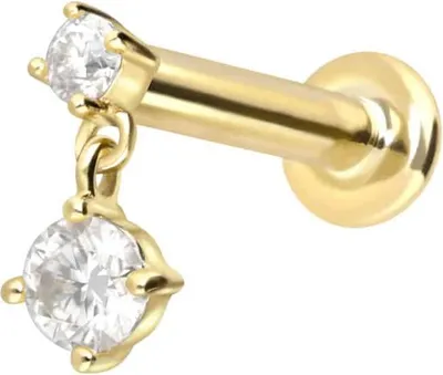 Produktbild von Ohrpiercing, Nasenpiercing 14 Karat Gold Labret mit Innengewinde 2 MOISSANITE 14 Karat | WeißGold Stablänge: 6mm - Stabstärke: 1,2mm