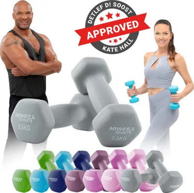 Produktbild von Miweba Sports Profi Neopren Hantel NKH100 | Hantelset - Kurzhanteln - Hexagon - Home Workout - Krafttraining - Anti Rutsch Oberfläche (Grau 2x 0,5 Kg)