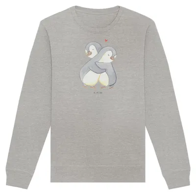 Produktbild von Mr. & Mrs. Panda Baumwoll Sweatshirt Pinguine Kuscheln Größe M - Heather Grey - Geschenk, Jahrestag, Mitbringsel, für Freundin, Pulli, Frauen, Hochzeitstag, Pullover, Bio