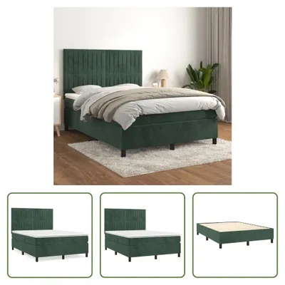 Produktbild von The Living Store Boxspringbett mit Matratze Dunkelgrün 140x190 cm Samt