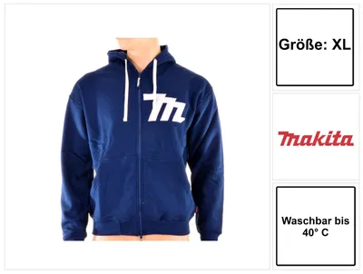Produktbild von Makita Hoodie mit Reißverschluss Größe XL ( 98P145XL ) Farbe Blau