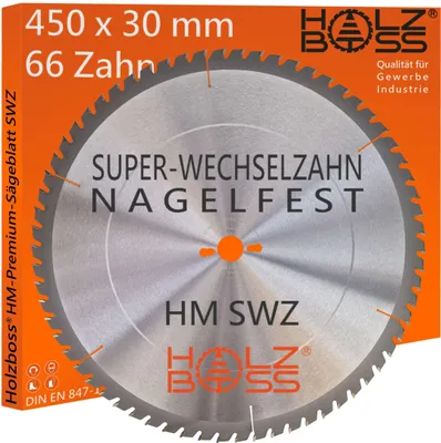 Produktbild von Holzboss ® HM-Sägeblatt 450 x 30 mm - nagelfest SWZ 66 x Zahn - Super-Wechselzahn WZ Kreissägeblatt Profisägeblatt 450x30 Baukreissägeblatt HW Widea