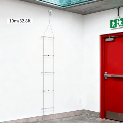 Image de Échelle de corde - Échelle de secours/incendie - Longueur 10 m - Avec crochets - Acier et alliage d'aluminium - À suspendre - Charge maximale 200 kg