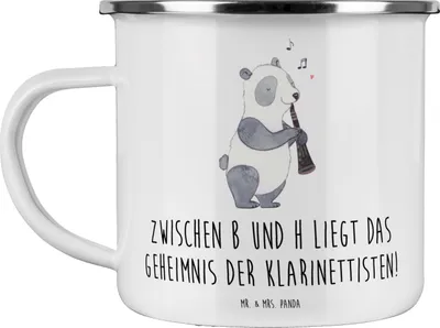 Produktbild von Mr. & Mrs. Panda becher emaille Klarinette Geheimnis - Weiß - Geschenk, Tasse, Ensemble, Musikunterricht, Musiker, Haferl, Pott, Musikstile, Teetasse, Musikhumor, Lernen