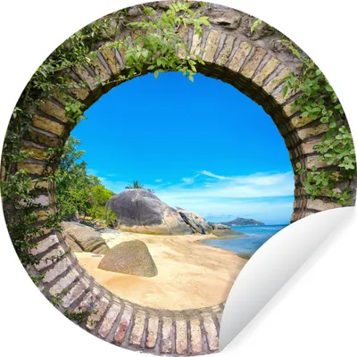 Produktbild von MuchoWow® Runde Wandtattoo - Wandsticker Tapete Aufkleber Sommer - Strand - Aussicht - Tropisch Ø 50 cm Selbstklebend und Repositionierbar - Wandaufkleber - Kreis - Wand Kreis - Wand Bild - Foto Tapete - Selbstklebende - Wohnzimmerdekoration - Wand Dekoration - Kinderzimmer