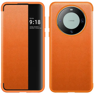 Obrázek produktu pro Pouzdro pro Huawei Mate 60 tenkéPolyuretankožené klopové pouzdro s okénkem pro zobrazení Pomerančový
