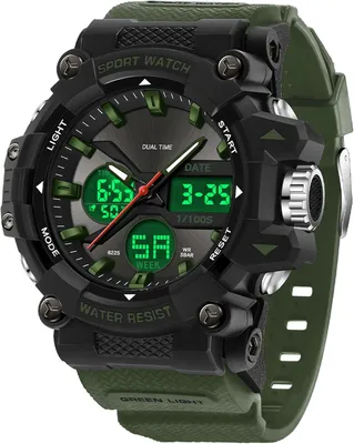 Produktbild von Militär Herren Digitaluhr Analog-Digital Sportuhr 5ATM wasserdicht LED Wecker TPU-Armband Multifunktionale Outdoor Uhr für Jungen und Männer